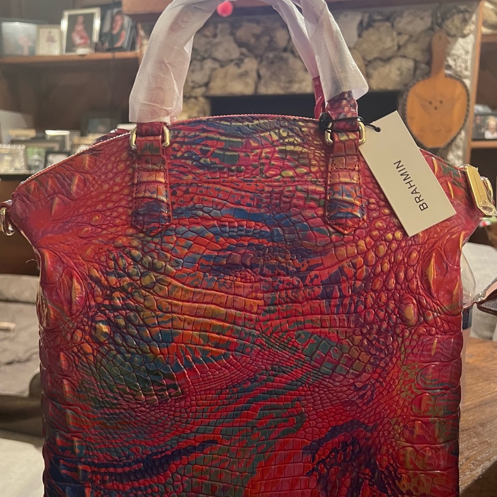 BRAHMIN Melbourne Collection Large Duxbury Rainbow Fish Leather Satchel Bag